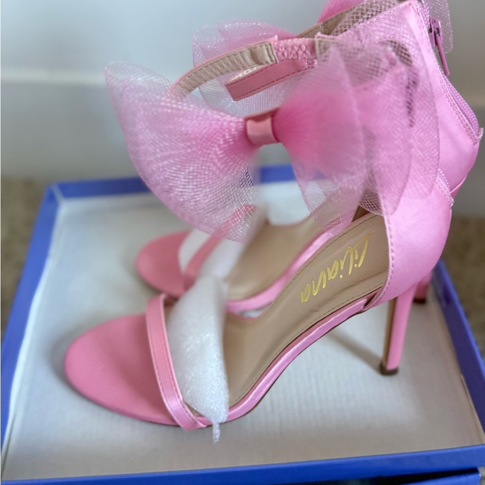 Pink Satin Bow High Heels Sz 8 - Picture 4 of 8